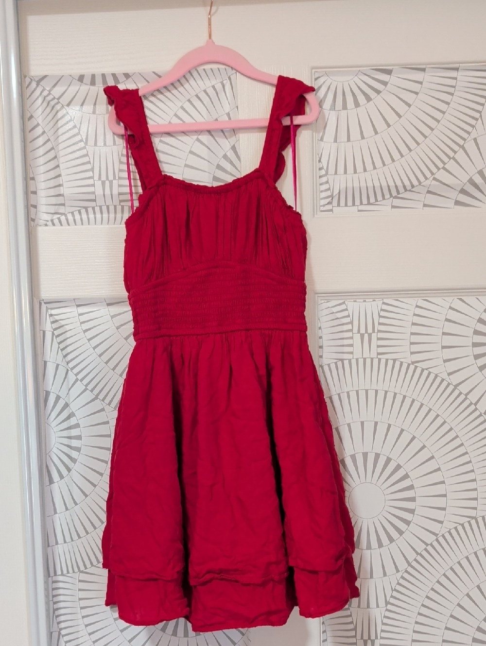 Hollister Red Ruffled Strap Sundress With Shorts And Pockets
